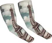 [FHEDVBN] Vintage Style Eiffel Tower Paris Arm Sleeves Compression Arm Covers for Men Women Outdoor Sun Sleeves Cooling Sports Sleeve, Black
