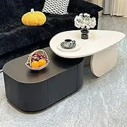 EKDJSN Black and White Nesting Coffee Table Set, Retractable Design, Board and Wood Combination Center Table, Nesting Tables for Small Spaces, Easy to Assemble