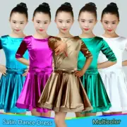 Girls Satin Dance Dress Shiny Latin Dancewear Ballroom Rumba Tango Costume