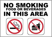 OSHA NO SMOKING FOOD OR BEVERAGES IN THIS AREA| Laminated Vinyl Decal Sticker