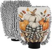 XYMZR Basket Pumpkins Thanksgiving Absorbent Microfiber Car Wash Mitt, Funny Cute Anime Scratch Free for Cars Cleaning, Home Cleaning Mitts, 2 Pack, 10.24” L x 7.09” W