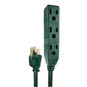 10 Ft Extension Cord with 3 Electrical Power Outlets - Durable Green