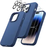 [3 in 1] Silicone Case for iPhone 13 Pro 6.1-Inch with 2-Pack Screen Protector and 2-Pack Camera Lens Protector Tempered Glass (Navy Blue)