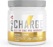 PhD, High Stimulant, Preworkout with added Creatine to Charge your Workouts, Sherbert Lemon Flavour, 300g