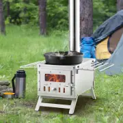 BENTISM Portable Camping Stove, 700in³ Firebox, Stainless, Pipes & Grill Nets