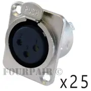25 Pack Lot XLR 3-Pin Female Panel Mount Chassis Microphone Jack Audio Connector