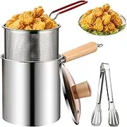 Deep Fryer Pot With Basket and Tong 3L Handled Stainless Steel Chip Fryer With Tempered Glass Lid Uncoated Wide Mouth Multipurpose