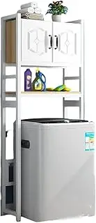 TT-YED Heavy Duty Washing Machine Overhead Shelves, Bathroom Balcony 3 Tier Storage Rack with Wooden Storage Cabinets, Metal Frame Organizer, Portable Dryer Overhead Storage Rack,B
