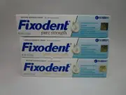 3x Fixodent Pure Strength Secure Denture Adhesive Cream Strong Hold 2.4 Oz