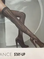 Wolford Glance Stay Ups Over The Knee Sexy Black Swarovski Crystal Stockings Med