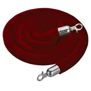 5.9 Feet Dark Red Velvet Stanchion Rope Crowd Control Barrier Rope Silver