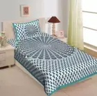 Printed Cotton Single Size Green Bed Sheet Pillow Cover Set (Pack of 1)