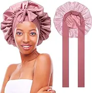 [ZeYou] Silk Bonnet for Sleeping for Women, 1 Piece, Double-Sided Silk Hood for Sleeping, Bonnet Sleep Cap for Night for Women and Girls, All Hair Types (Pink), Pink