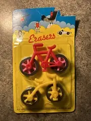 Vintage Bicycle Eraser Retro 80s Novelty Rubber Wheel Yellow Pink Black NOS