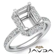 Halo Classic Emerald Semi Mount Diamond Engagement Ring 18k White Gold 0.56Ctw