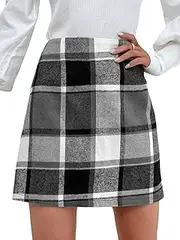 [Dqbeng] Women's Plaid Skirt High Waist Bodycon Winter Flannel Pencil Mini Skirts