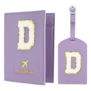 Passport Holder for Travel, Initial Passport Cover and Luggage Tag Set Purple D