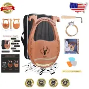 Mahogany Lyre Harp with 16 Strings, Tuning Lever & Carry Bag - Perfect Gift