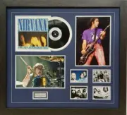 NIRVANA Dave Grohl + Krist Novoselic Signed Photos +45 Record Collage FRAMED COA