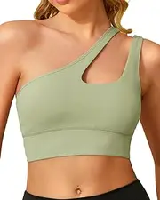 [Pinup Fashion] One Shoulder Longline Sports Bra Sexy Padded Sports Bras for Women Workout Sports Bra for Running