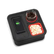 Rechargeable Couch Caddy with Wireless Charging, Snack and Drink Holder - Black