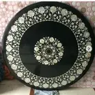 30"Elegant Black Marble Side Table Top Mother of Pearl Gemstone Luxury Furniture