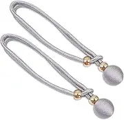 Modixun 2 Pack Decorative Big Ball Curtain Tiebacks, Adjustable Rope Curtain Tie Backs, Simple Weave Curtain Holdbacks Holders for Drape Home Drapery, Light Grey