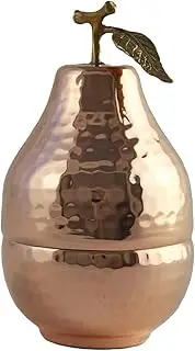 The Silk Road Trade Handmade Copper mini Pear Shaped Bowl Serving Dish with Lid, Salt, Sugar Container, Candy Chocolate Bowl for Coffee Table Bar - Small Size (Diameter 2.2", Length 3.9") (Copper)