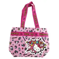 在飛比找樂天市場購物網優惠-小禮堂 Hello Kitty 扣式尼龍手提袋 (粉色格線)