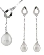 Splendid Pearls Silver 7-7.5mm Freshwater Pearl Necklace & Drop Earrings Set
