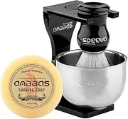 Anbbas Faux Badger Shaving Brush with 3.5 oz Goat Milk Shaving Soap and Bowl Stainless Steel,Black Acrylic Shaving Stand Holer for DE Razor Men Shave Kit