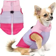 Idepet TM Pet Dog Cat Coat with Leash Anchor Color Patchwork Padded Puppy Vest Teddy Jacket Chihuahua Costumes Pug Clothes XS S M L (S, Rose)