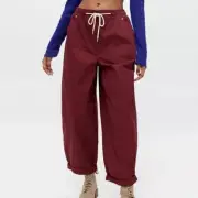 NEW UO URBAN OUTFITTERS BDG Burgundy Wine Red Wide Leg Drawstring Waist Pants S