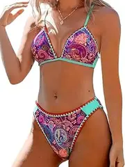 [Generic] Women Swimsuit Bikini Set Triangle Shell Stitched Two Piece Bathing Suit