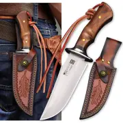 WPKOPYA USA D2 Steel Hunting Full Tang Straight Knife + Sheath, Outdoor Tactical