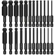 Ball End Hex Head Allen Wrench Drill Bit Set (24PCS Metric & SAE), 1/4" Quick R