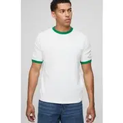 Mens Green Regular Fit Ringer Crew Neck T-Shirt