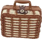 Abaodam Simulated Retro Wicker Suitcase Bag Lightweight Rattan Travel Storage Case for Picnics Weddings Parties Versatile Food Storage Organizer with Spacious Interior Convenient Handle