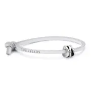 White Single Leather Bracelet with Sterling Silver Smiling Cylinder Bead