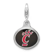 Sterling Silver Amore La Vita Rhodium-Plated Polished Enameled University Of Cincinnati Charm With Fancy Lobster Clasp