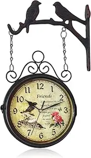 Large Vintage Style Station Wall Garden Double Sided Clock, Outdoor Bracket Clock Garden Station Wall Clock Double Sided Clock Classic Gard Clock