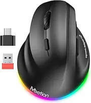 Left-Handed Wireless Vertical Mouse, RGB Rechargeable with Bluetooth 5.2 & USB-A Adapter, 4 Adjustable DPI for Mac/Windows/PC/Tablet/iPad Black