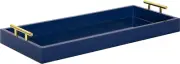 Kate and Laurel Lipton Narrow Decorative Tray with Polished Metal 10x24, Blue