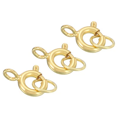 3 Pcs Spring Clasps, 6mm/0.24" 925 Silver Spring Ring Clasps, Gold