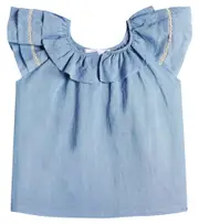 [C'era Una Volta] C'era Una Volta Carlotta ruffled ramie top Y 14 blue