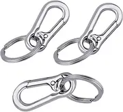Packet of 3 units Heavy Duty Compact Metal Carabiner Keychain with Lobster Clasp, 68mm x 30mm Split Ring, Zinc Alloy, Silver