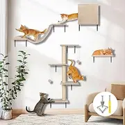 Cat Wall Furniture, 10-Piece Wooden Cat Shelves Set, Wall Mounted Cats Climbing Tree with Scratching Posts, Perches, Steps, Condo & Hammock for Indoor Small or Large Cats, Beige