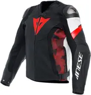 Dainese Avro 5 Motorcycle Leather Jacket, black-white-red, Size 44 for Men Black White Red