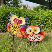 ARTCOS Pack of 2 Metal Fresh Color Owl Garden Statues Silhouette Couple Stakes Decorative Outdoor Animal Sculptures for Yard Décor and Lawn Ornaments