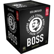 Suntory Boss Coffee Iced Long Black Cans 237ml X 4 Pack